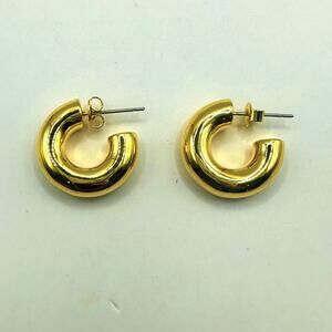 Gold tone Pierced Donut Earring Preppy Minimalist Solid Roung Hoop